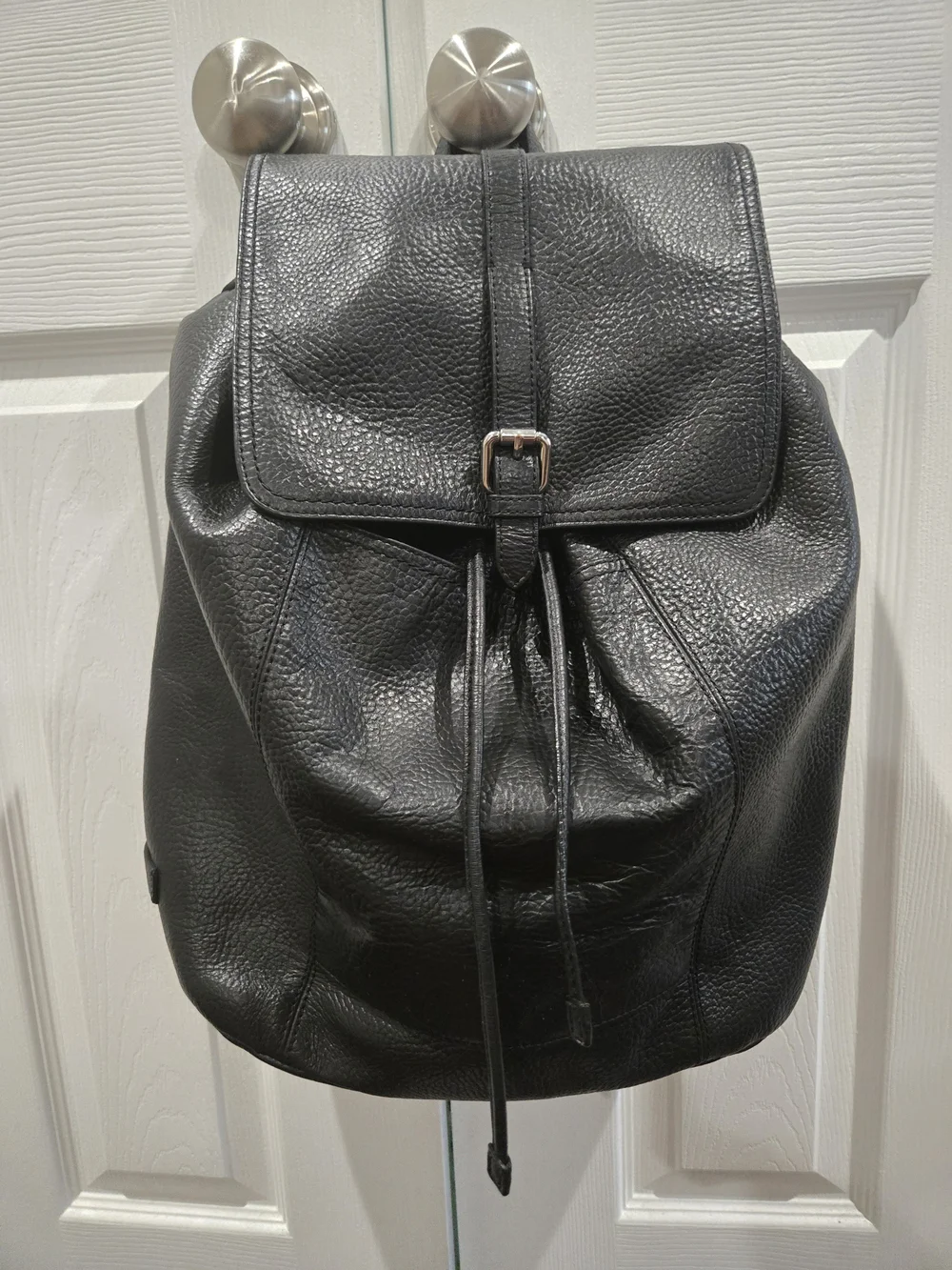 Cole Haan Black Pebbled Leather Backpack Silver Hardware EUC Minimal Luxe Bag